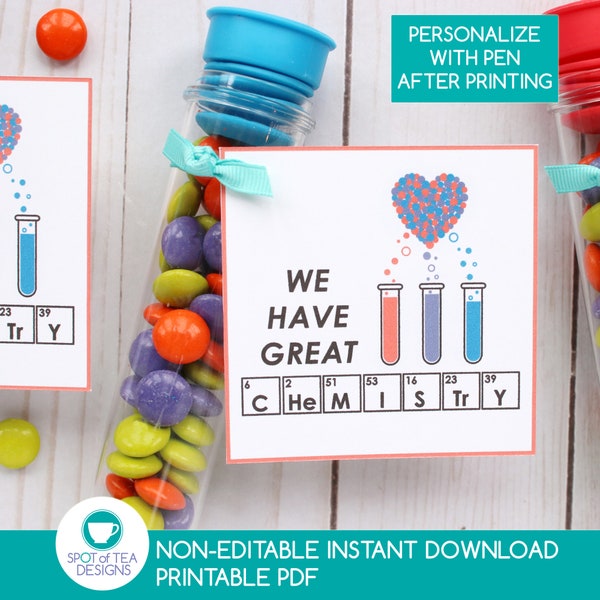 Great Chemistry Science Party Favor Tags | Valentine's Day Printables | Classroom Valentines | Science Party Printables | INSTANT DOWNLOAD