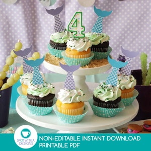 Mermaid Tail Cupcake Toppers | Under the Sea Cupcake Toppers | Mermaid Party Printables | pdf INSTANT DOWNLOAD