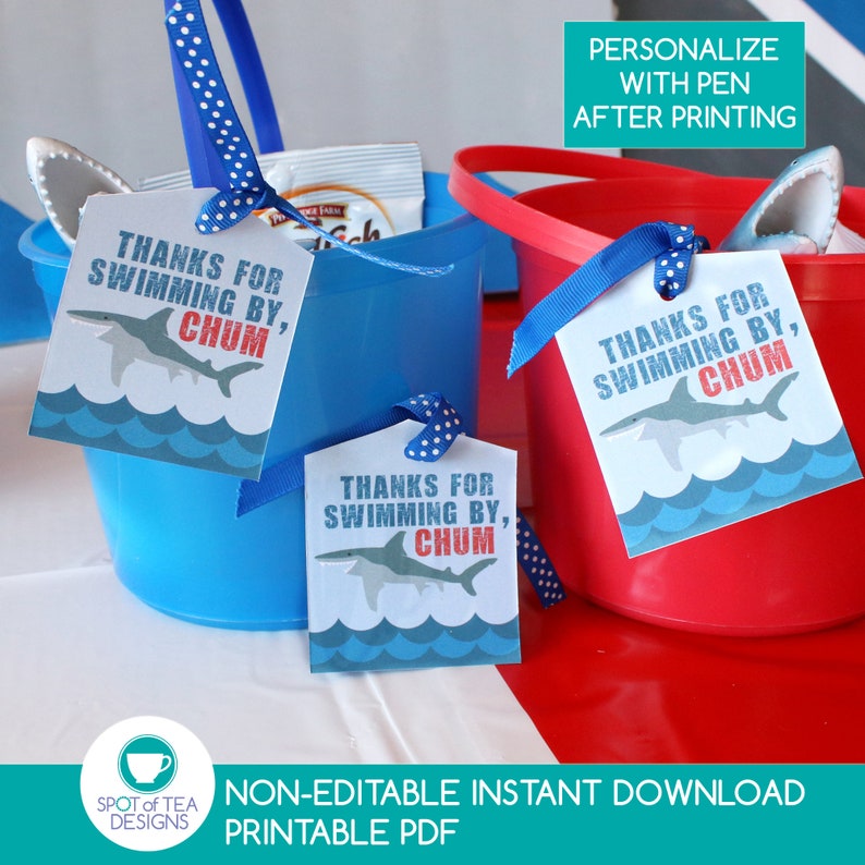 Shark Party Favor Tag Shark Party Printables Under the Sea Party Boy Party Printable INSTANT DOWNLOAD image 1