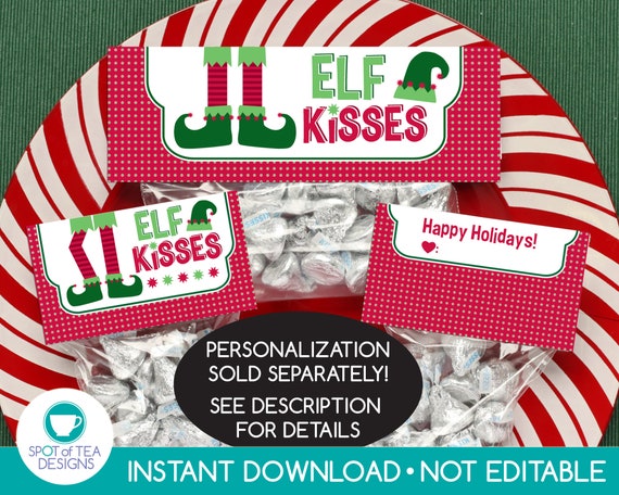 Elf Kisses Christmas Bag Toppers  Christmas Treat Bags