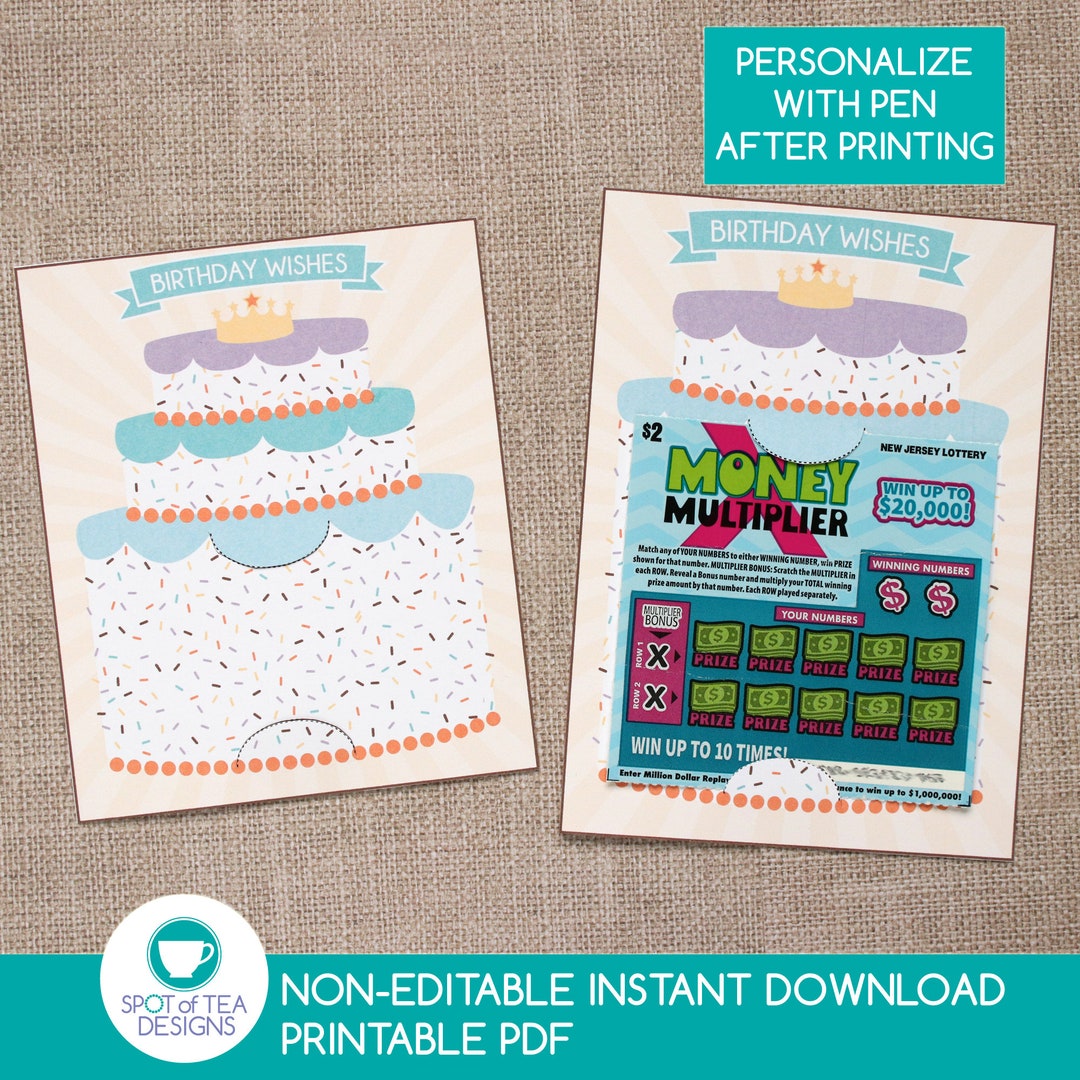 Birthday Lottery Ticket Holder: Printable Card (PDF Instant