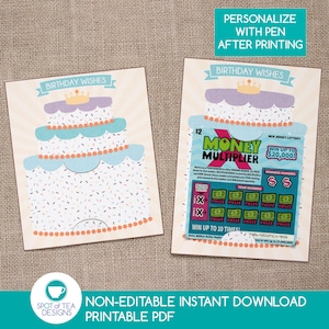 Porte-ticket de loterie souhaits d'anniversaire | Anniversaire imprimable | Support à gratter | Carte d'anniversaire imprimable | TÉLÉCHARGEMENT INSTANTANÉ