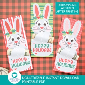 Tagi do przytulania pieniędzy Hoppy Holidays | Materiały do druku na Boże Narodzenie | Uchwyt na pieniądze na Boże Narodzenie | Prezent na pieniądze do świątecznej skarpety | NATYCHMIASTOWE POBIERANIE