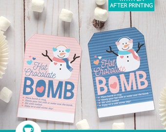 Snowman Hot Chocolate Bomb Tags | Hot Cocoa Bomb Tags | Christmas Printables | Winter Printables | INSTANT DOWNLOAD