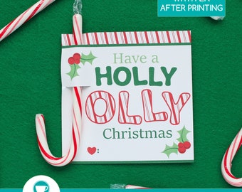 Holly Jolly Christmas Candy Cane Holder Tags | Candy Cane Holder | Candy Gram Tags | Christmas Printable | Christmas Tags | INSTANT DOWNLOAD