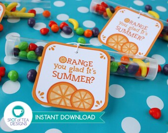 Orange you glad its summer favor tags | Last day of school | INSTANT DOWNLOAD