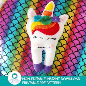 Patrón PDF de almohada de hada de los dientes de unicornio arcoíris / Patrón de costura / Patrón de almohada de hada de los dientes / DESCARGA INSTANTÁNEA