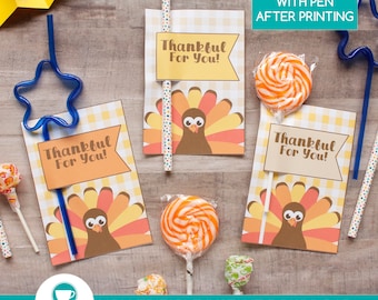 Thankful Turkey Lollipop Holder: Thanksgiving Printable (PDF Instant Digital Download)