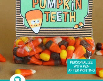 Pumpkin Teeth Halloween Bag Toppers | Halloween Treat Bags | Candy Corn Printable | Halloween Party Printables | INSTANT DOWNLOAD
