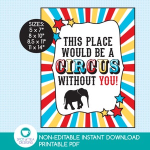 Circus Teacher Appreciation Sign | Teacher Appreciation Printable | Teacher Appreciation Week Sign | INSTANT DOWNLOAD