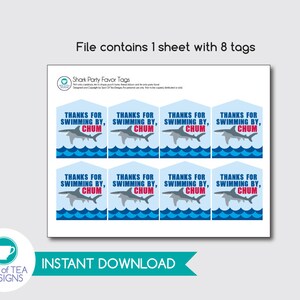 Shark Party Favor Tag Shark Party Printables Under the Sea Party Boy Party Printable INSTANT DOWNLOAD image 4