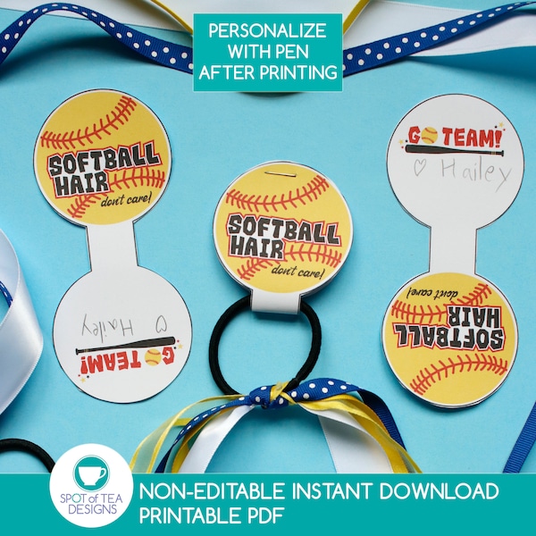 Softball Hair Tie Tags | Softball Printables | Scrunchy Printables | Softball Team | Softball Game | INSTANT DOWNLOAD