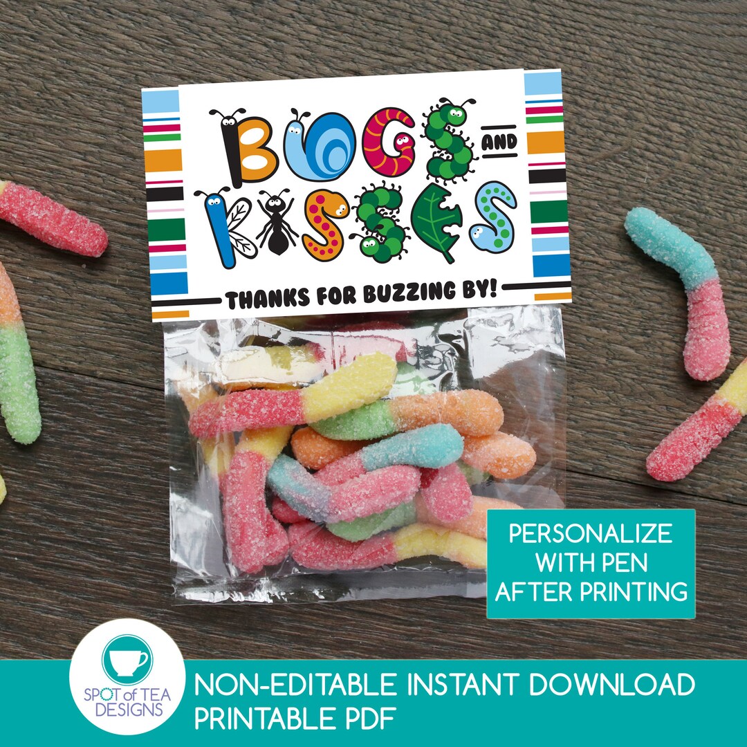 Bugs and Kisses Bag Topper | Birthday Party Bag Topper | Bug Party ...