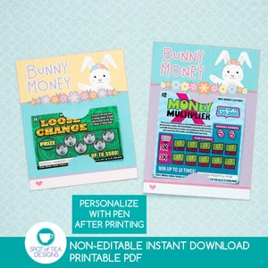 Porta biglietti della lotteria pasquale Bunny Money / Pasqua stampabile / Porta gratta / Coniglietto pasquale stampabile / DOWNLOAD IMMEDIATO