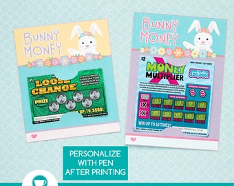 Bunny Money Easter Lottery Ticket Holder Printable  (PDF Instant Digital Download)