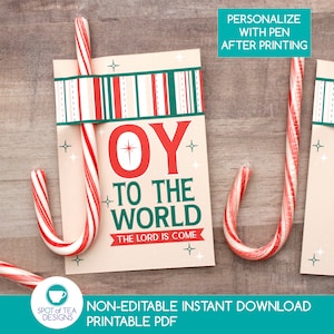 Joy To The World Candy Cane Holders / Lollipop Holders / Grupo Juvenil de la Iglesia / Imprimibles de Navidad / Candy Gram / DESCARGA INSTANTE