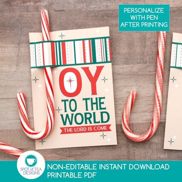 Joy To The World Candy Cane Holders | Lollipop Holders | Church Youth Group | Christmas Printables | Candy Gram | INSTANT DOWNLOAD