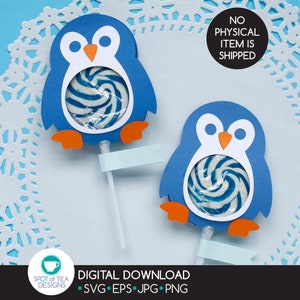 Penguin Lollipop Holder svg cut file | Valentine&#39;s Day SVG | Lollipop Holder svg | Valentine Candy Gram | DIGITAL DOWNLOAD