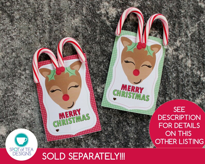 Reindeer Candy Cane Favor Tags Candy Cane Holder Christmas Etsy