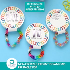 Valentine Loom Armband Tags | Nicht-Süßigkeiten Valentinsgrüße | Freundschaftsarmband Valentinstag | Galentine's Day Printables | SOFORTIGER DOWNLOAD
