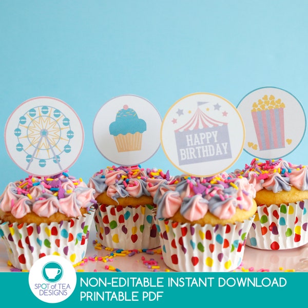 Hauts de forme de Cupcake grande roue | Hauts de forme de dessert de fête de carnaval | Fête du parc d'attractions | Imprimables de fête de la grande roue PDF | TÉLÉCHARGEMENT INSTANTANÉ