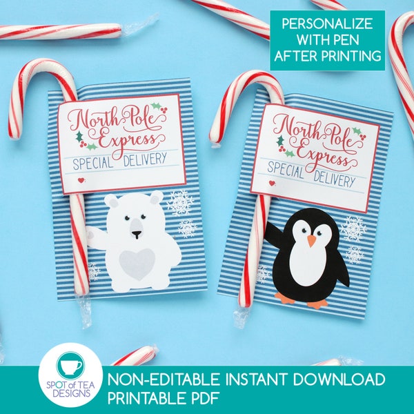 North Pole Express Candy Cane Holders | Christmas Printable | Candy Gram Tags | INSTANT DOWNLOAD