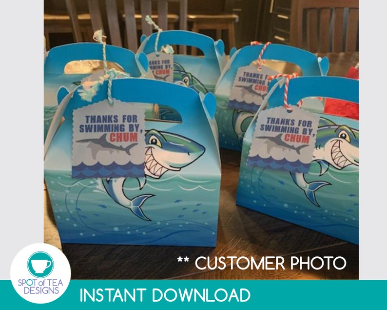 Shark Party Favor Tag Shark Party Printables Under the Sea Party Boy Party Printable INSTANT DOWNLOAD zdjęcie 2