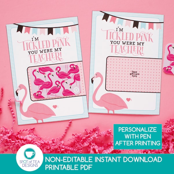 Tickled Pink Gift Card Holder | Last Day of School Gift | Teacher Appreciation Gift | End of SChool | Flamingo Printable | INSTANT DOWNLOAD