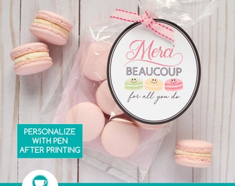 Merci Macarons Thank You Favor Tags | Teacher Appreciation Gift | Teacher Appreciation Week Printable | Thank You Tag | INSTANT DOWNLOAD