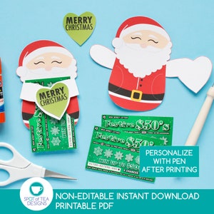 Abrazadera para billetes de lotería de Papá Noel / Porta billetes de lotería / Porta tarjetas de regalo / Etiquetas de regalo para fiestas navideñas / DESCARGA INSTANTÁNEA