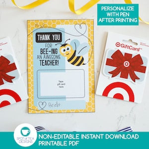 Titular de la tarjeta de regalo del maestro Beeing Awesome / Imprimibles escolares / Semana de agradecimiento al maestro / Regalo de agradecimiento / Abeja imprimible / DESCARGA INSTANTÁNEA