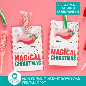 Christmas Unicorn Candy Cane Holder | Christmas Party Printables | Unicorn Lollipop Tags | Christmas Candy Cane Tags | INSTANT DOWNLOAD