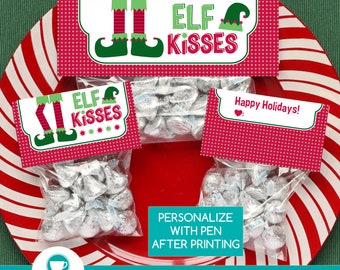 Elf Kisses Christmas Bag Toppers | Christmas Treat Bags | Christmas Printable | Christmas Candy Bag | INSTANT DOWNLOAD