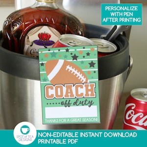Football Coach Off Duty Thank You Printable Tag | Football Coach Gift | Football Life Printable Thank You Tag | pdf DIGITAL DOWNLOAD