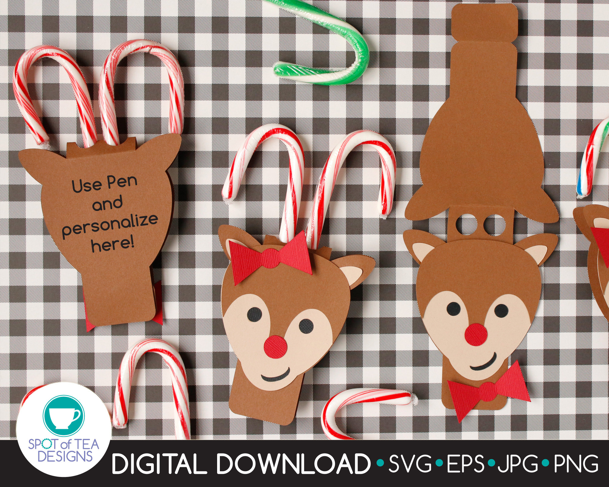 Reindeer Candy Cane Holder Svg Cut File Christmas SVG Etsy