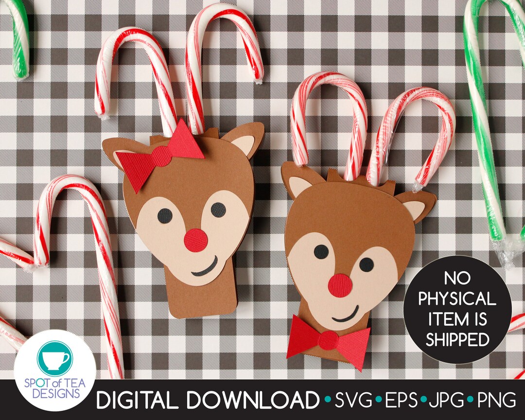 Reindeer Candy Cane Holder Svg Cut File Christmas SVG Etsy