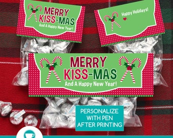 Merry Kissmas Christmas Bag Toppers | Christmas Treat Bags | Christmas Printable | Christmas Candy Bag | INSTANT DOWNLOAD