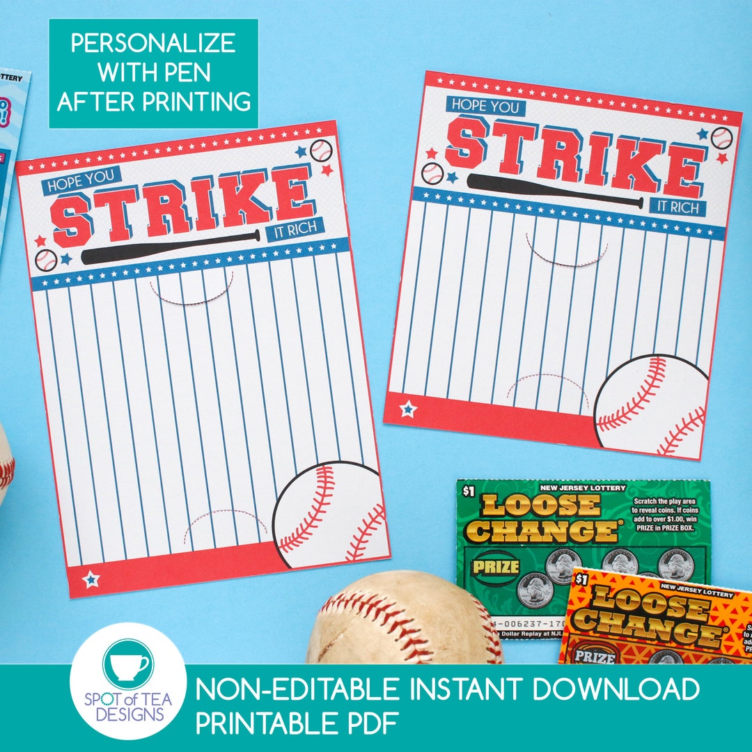 Strike It Rich Baseball Lottery Ticket Holder Father's Day Printable