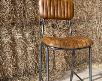 Hoxton Tan Leather Bar Stool - Modern Industrial Design.