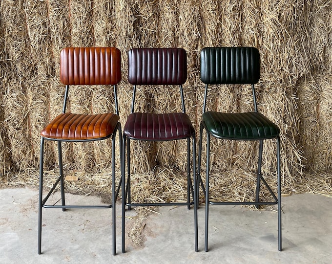 Featured listing image: Hoxton Leather Bar Stool - Modern Industrial Design.