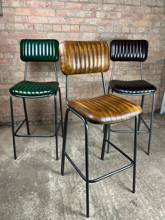 Hoxton Leather Bar Stool - Retro Vintage Design.