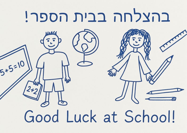 Printable Good Luck at School Card, Jewish Digital Card, Back to School ...