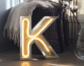 Concrete Neon Lighting, Capital Letter Sign, Personalized Gift, Customizable Home Decor, Concrete Furniture, Initials Decor, Big Neon Light