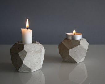 Concrete Candle Holder Set of 2, Suitable for Tealight and Taper Candlestick, Eco Friendly Home Decor, Scandinavian Decor, Concrete Homeware
