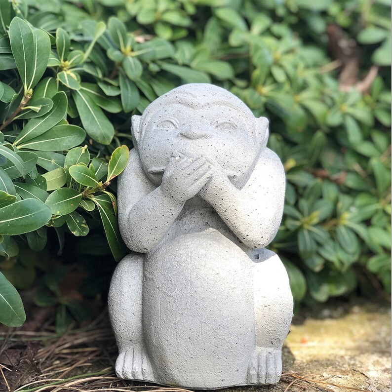 Concrete Monkey Statue Outdoor Sculpture Wise Monkey Speak Etsy