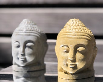 Concrete Buddha Bust, Buddha Statue, Small Zen Figure, Meditation Yoga Decor, Terrarium Garden Accessory, Feng Shui Ornament, Get Well Gift