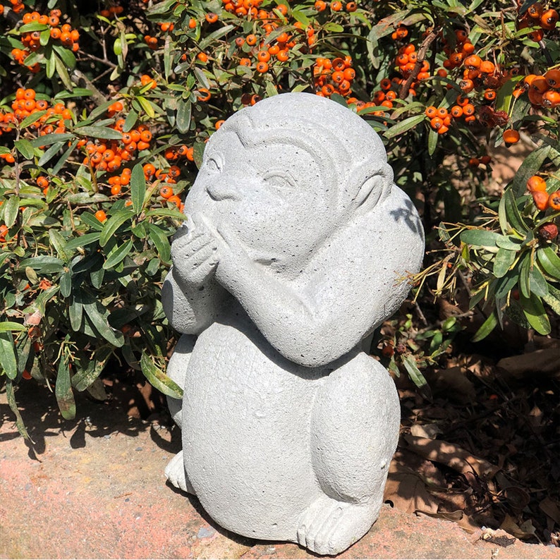 Concrete Monkey Statue Outdoor Sculpture Wise Monkey Speak Etsy
