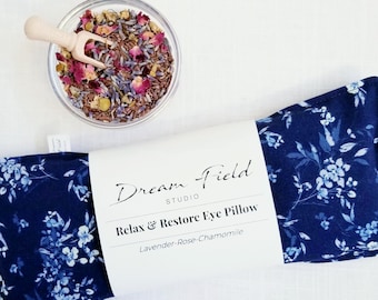 Lavender Eye Pillow for Sleep and Relaxation, Flax Seed Weighted Eye Mask, Yoga Gift, Midnight Garden