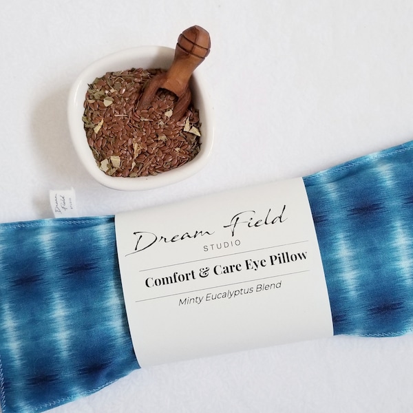 Eucalyptus Mint Shibori Eye Pillow:  Flax Seeds, Sinus Relief, Microwavable, Chillable, Mood Lifter - 4" x 10" for Relaxation & Well-Being