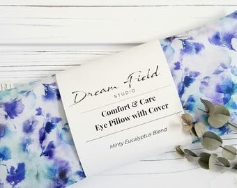 Mint & Eucalyptus Eye Pillow with Washable Cover, Indigo Bloom Print